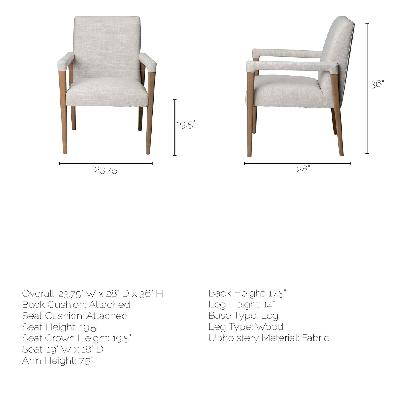 Cream and Brown Upholstered Fabric King Louis Back Dining Arm Chair