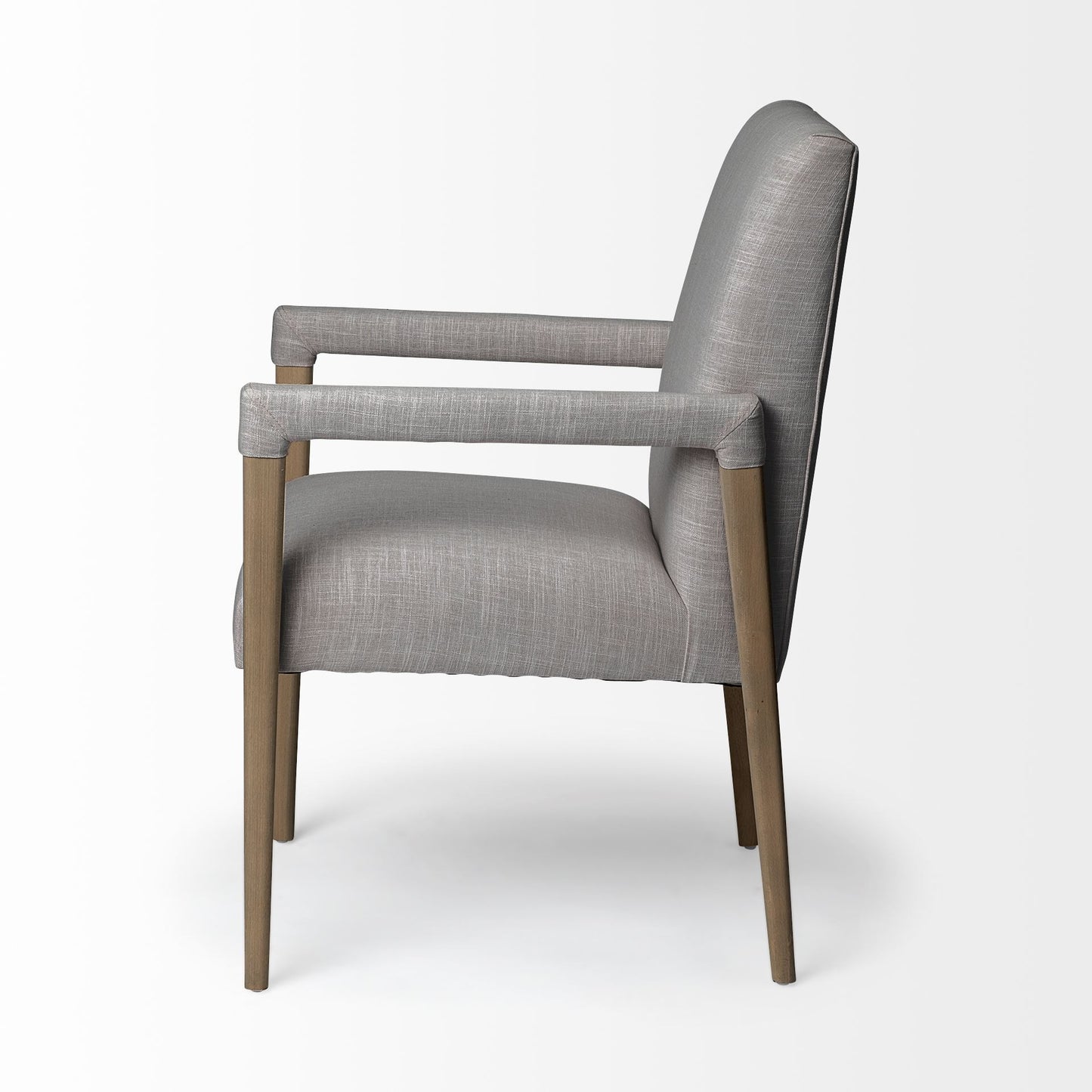 Gray and Brown Upholstered Fabric King Louis Back Dining Arm Chair