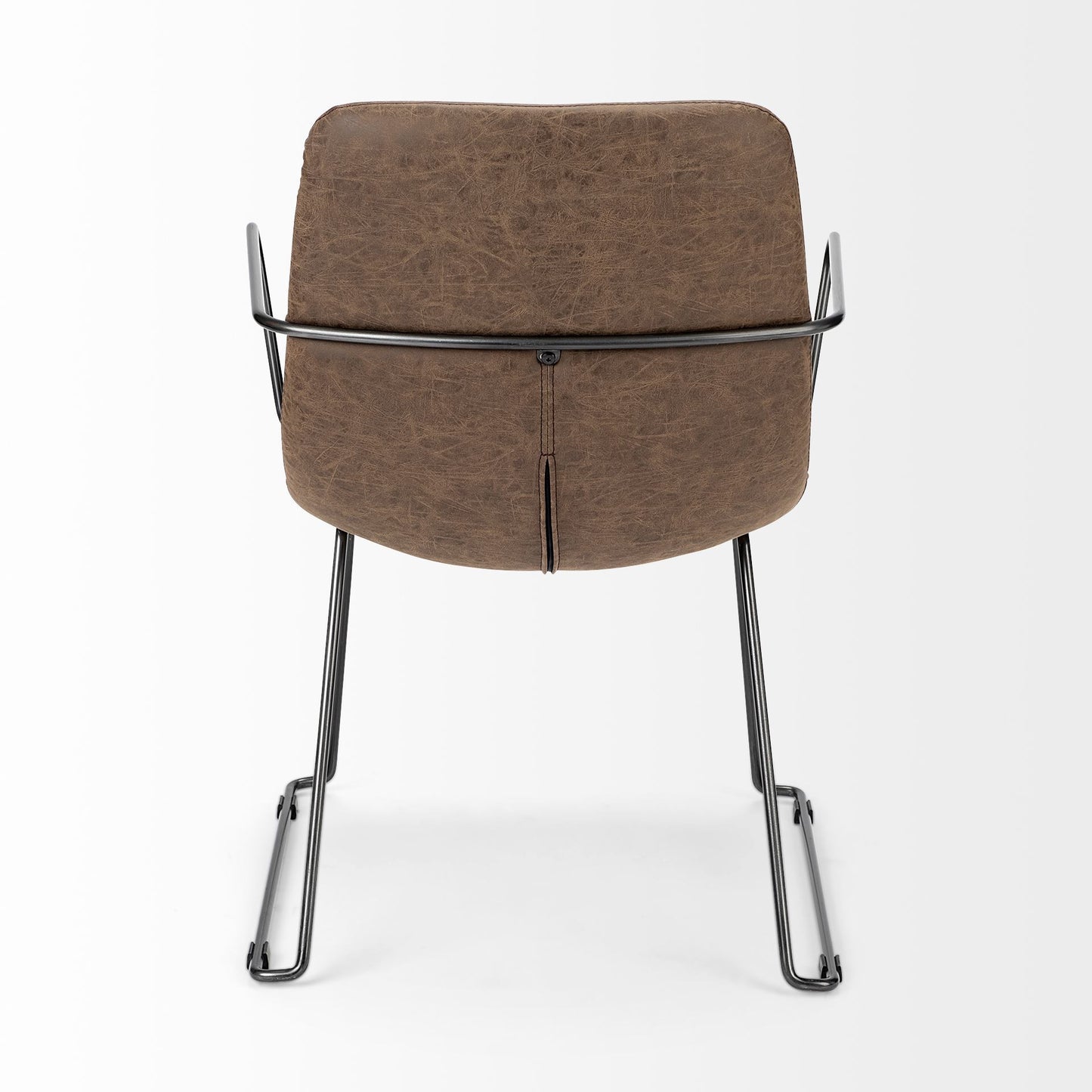 Brown and Black Upholstered Faux Leather Dining Arm Chair
