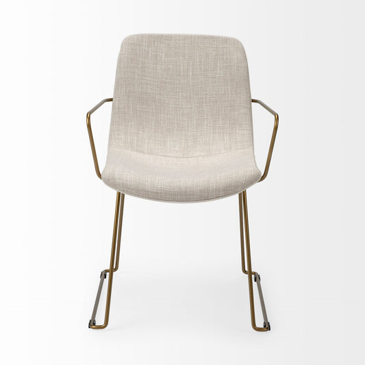 Cream and Gold Upholstered Fabric Dining Arm Chair