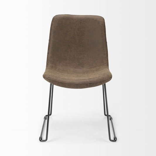 Set of Two Brown and Black Faux Leather Dining Side Chairs