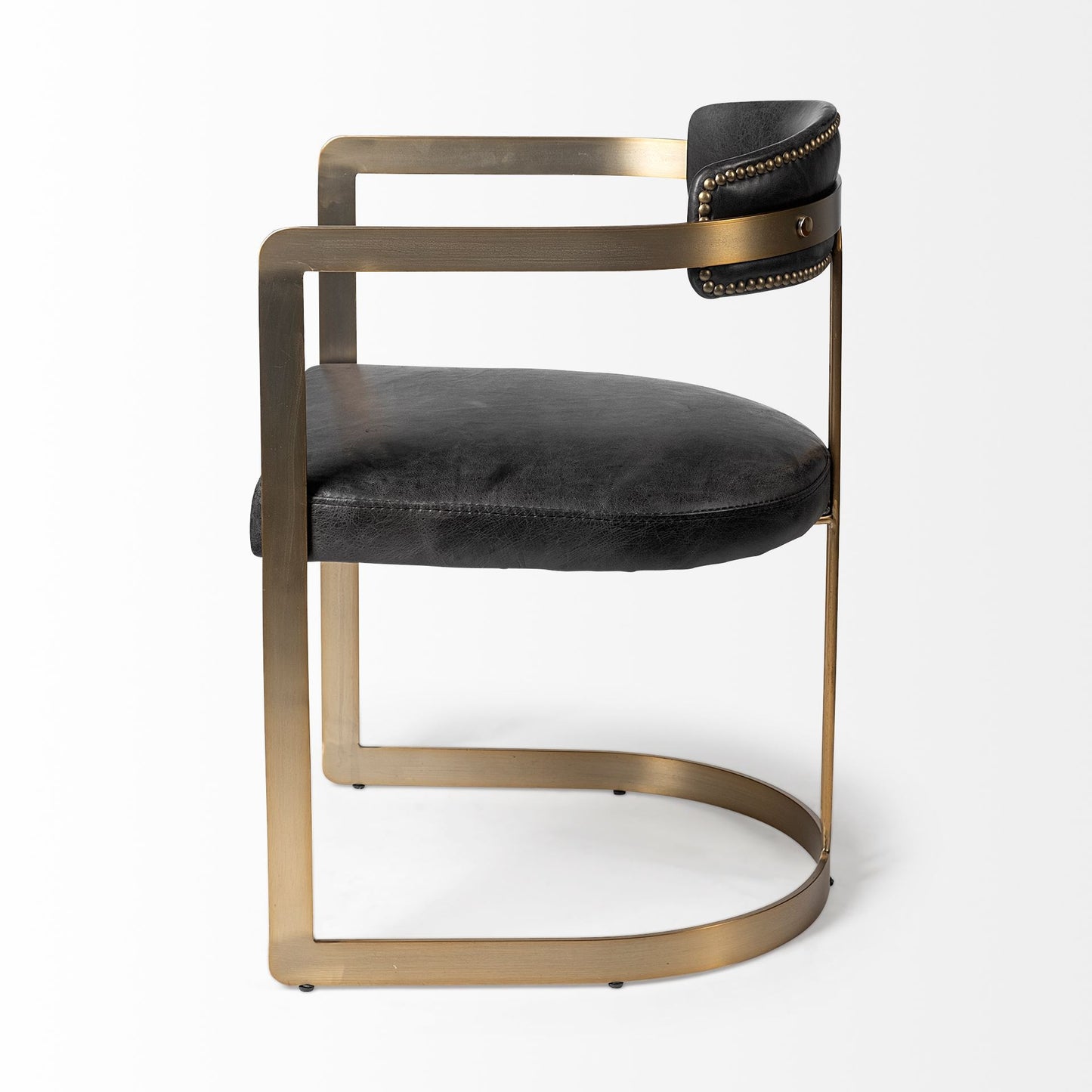 Black and Gold Upholstered Leather Open Back Dining Arm Chair