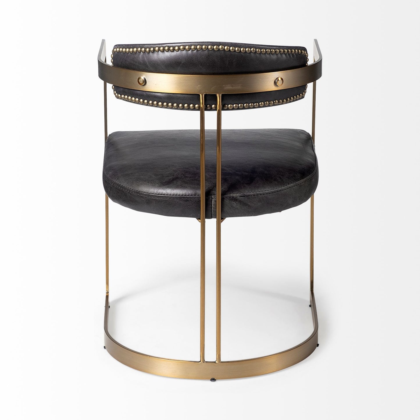 Black and Gold Upholstered Leather Open Back Dining Arm Chair
