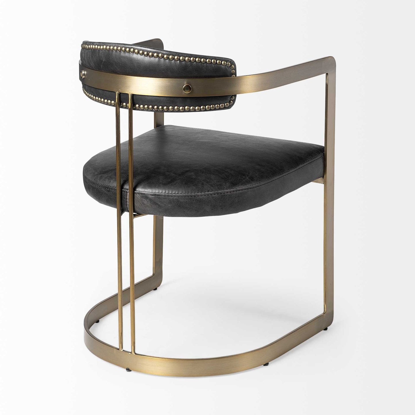 Black and Gold Upholstered Leather Open Back Dining Arm Chair