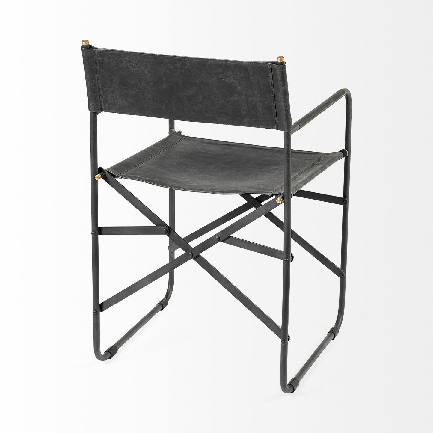 Black Leather Open Back Dining Arm Chair