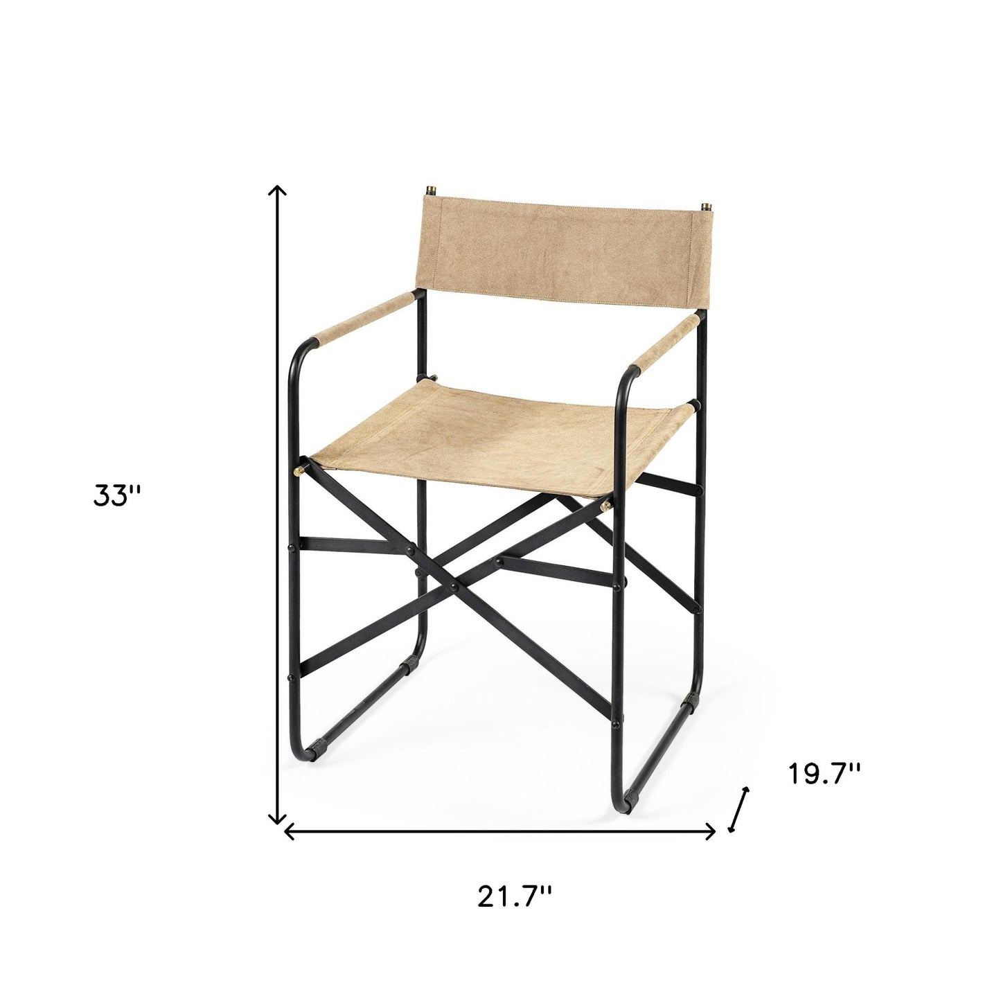 Cream And Black Leather Metal Open Back Dining Arm Chair