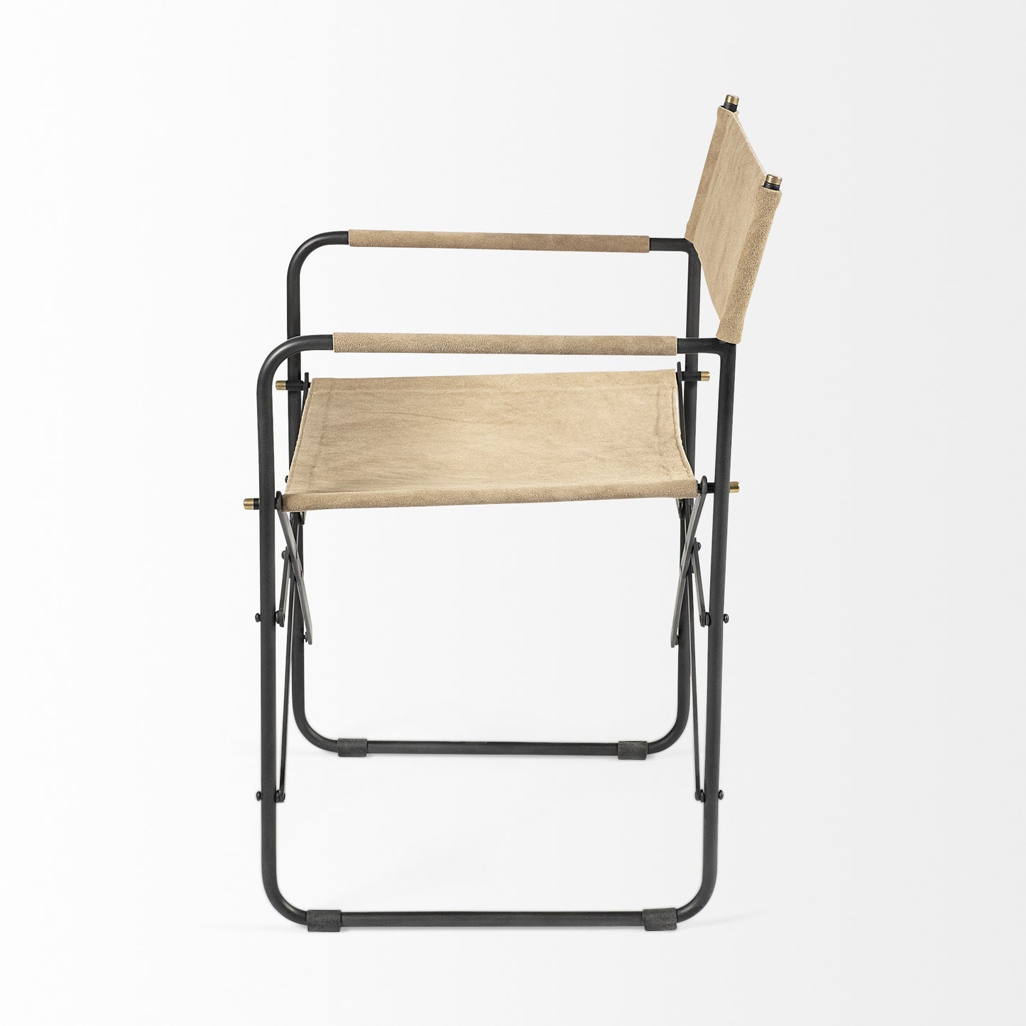 Cream And Black Leather Metal Open Back Dining Arm Chair