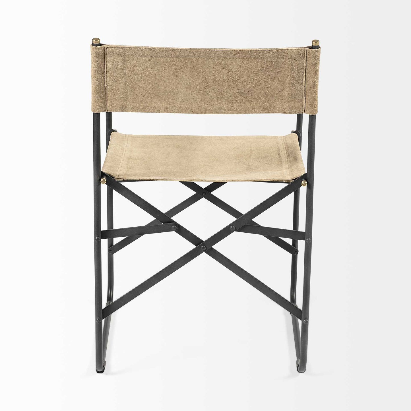 Cream And Black Leather Metal Open Back Dining Arm Chair