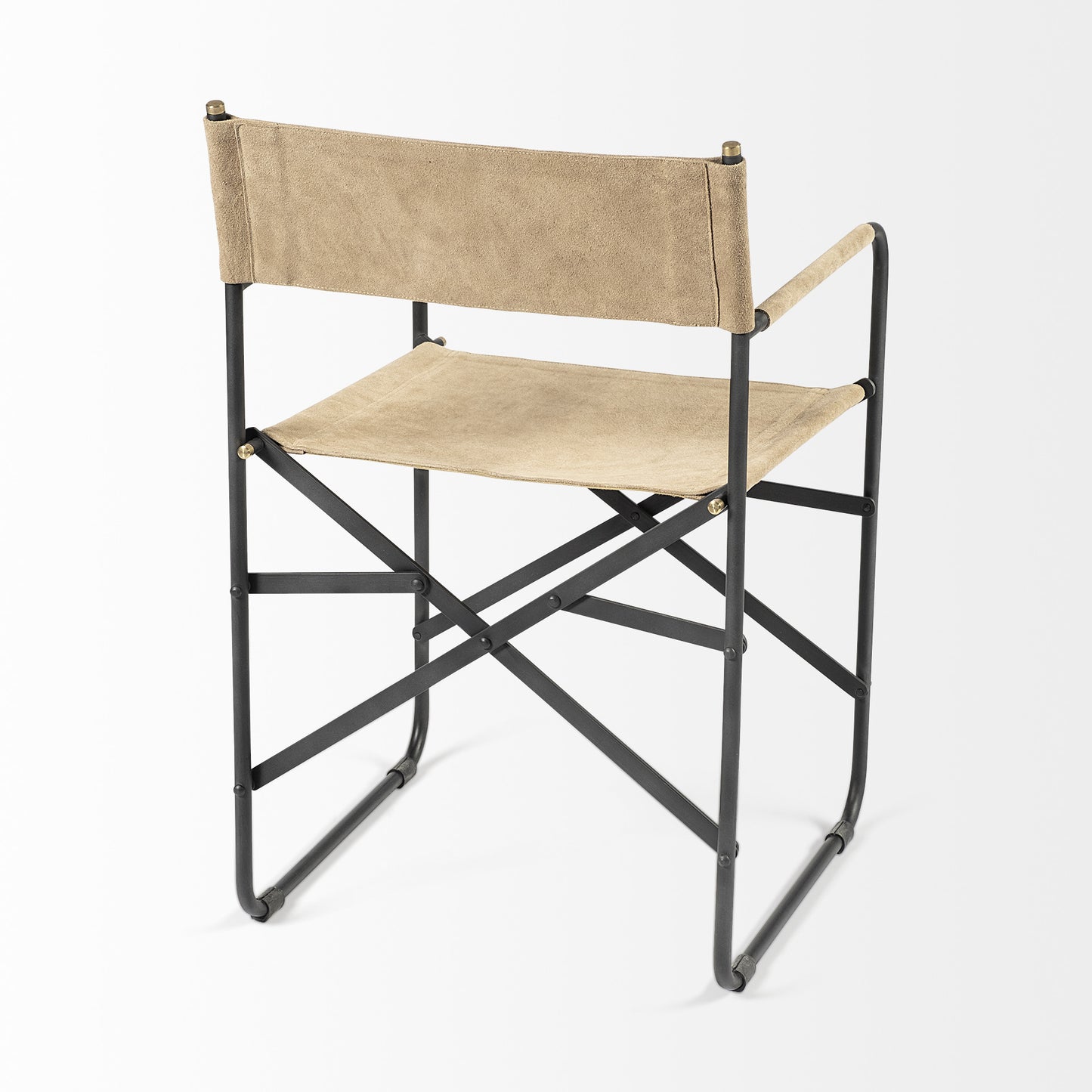 Cream And Black Leather Metal Open Back Dining Arm Chair
