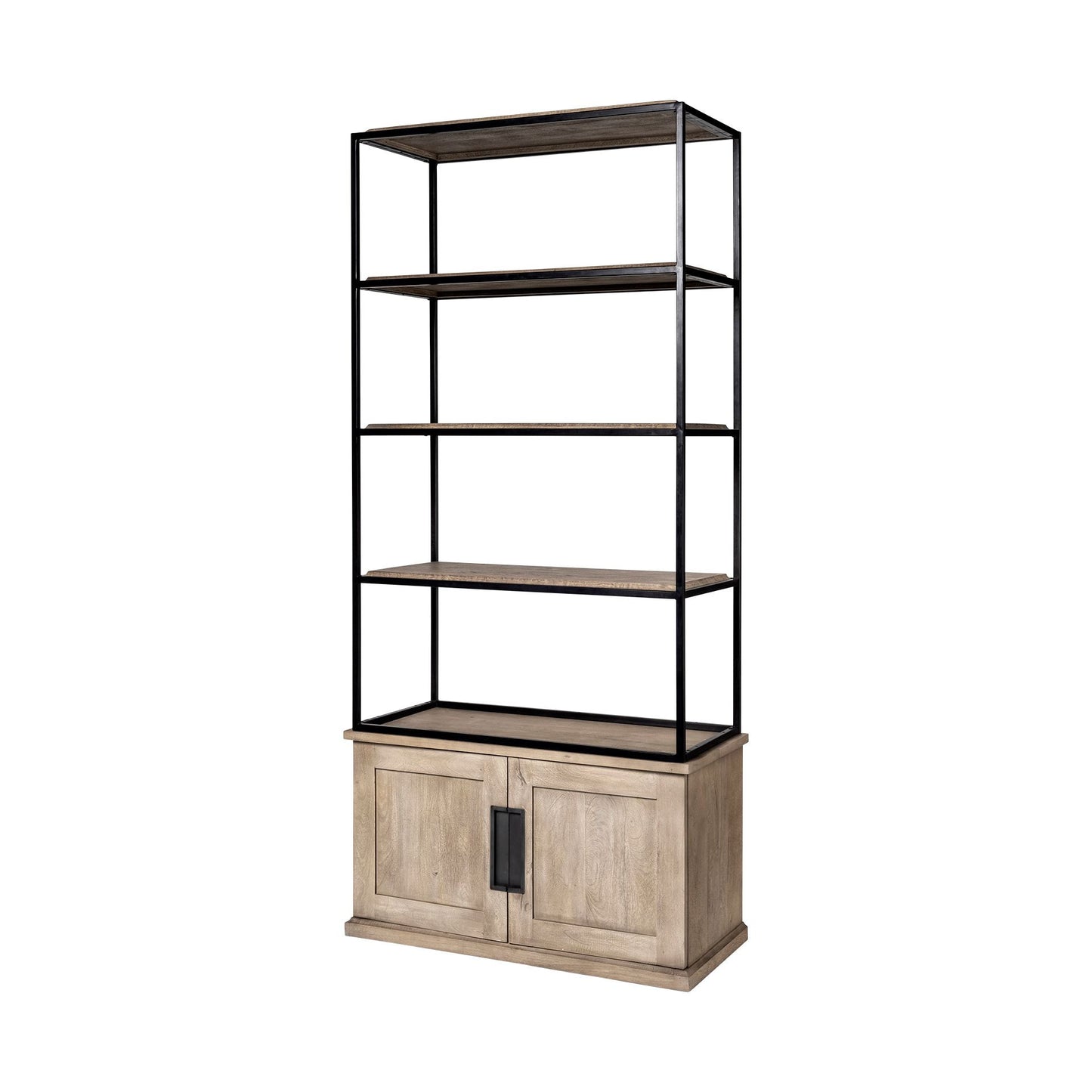 90" Brown Iron and Wood Three Tier Bookcase