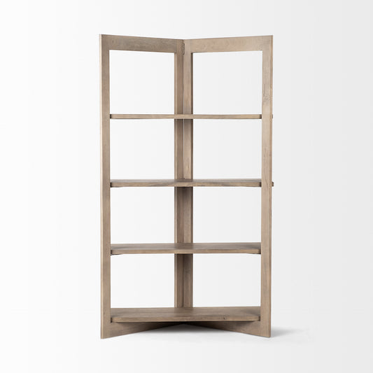72" Brown Solid Wood and Wood Four Tier Bookcase