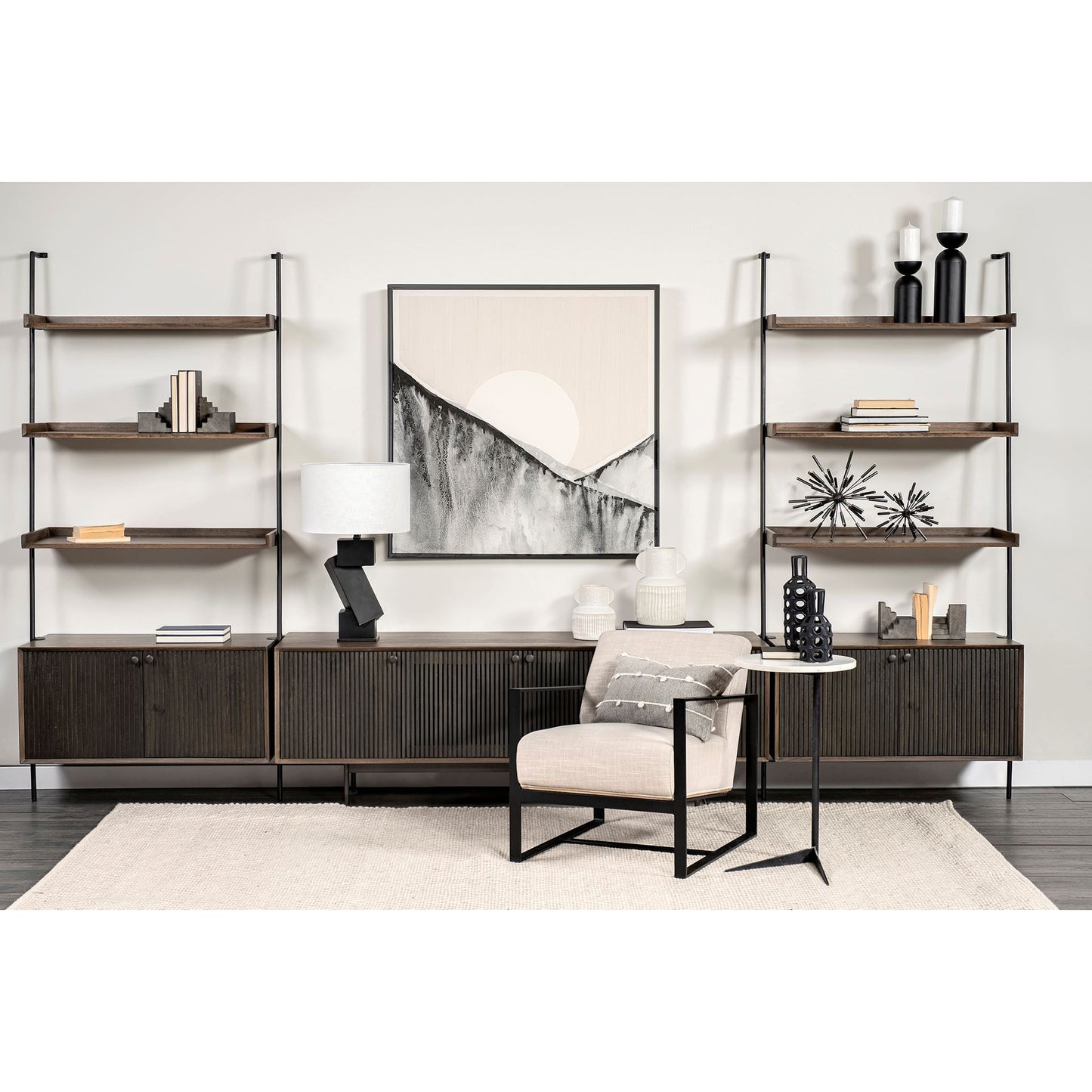Dark Brown Metal and Wood Three Tier Ladder Bookcase