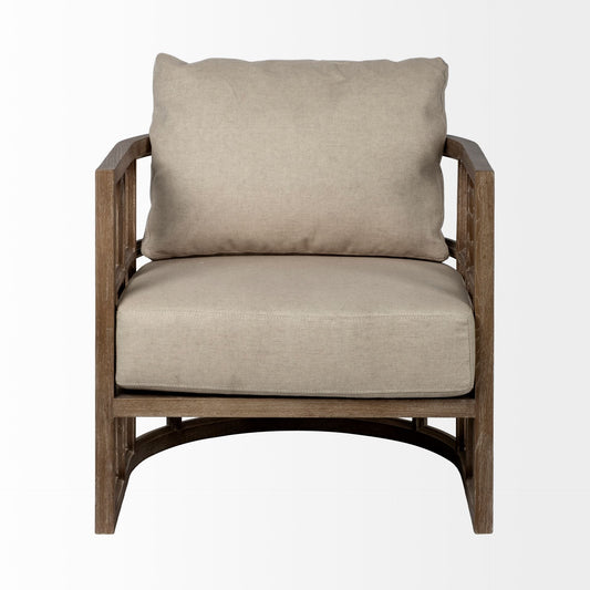 30" Cream and Brown Fabric Arm Chair