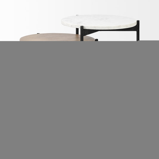 24" Brown And White Glass Round End Table