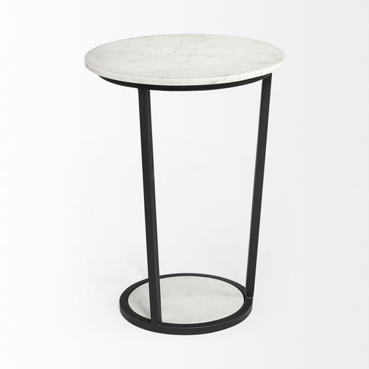 25" Black And White Marble End Table