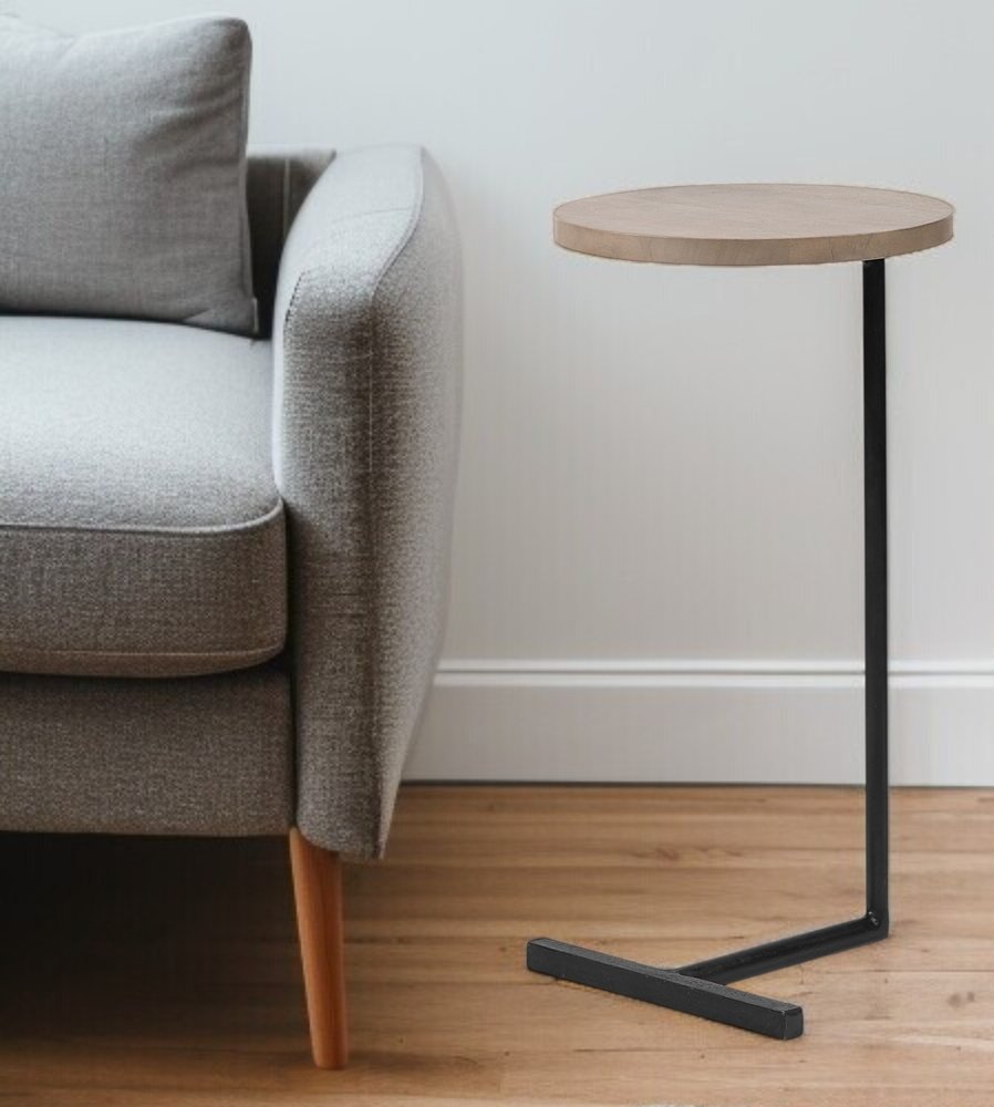 15" Natural and Black Solid Wood and Metal