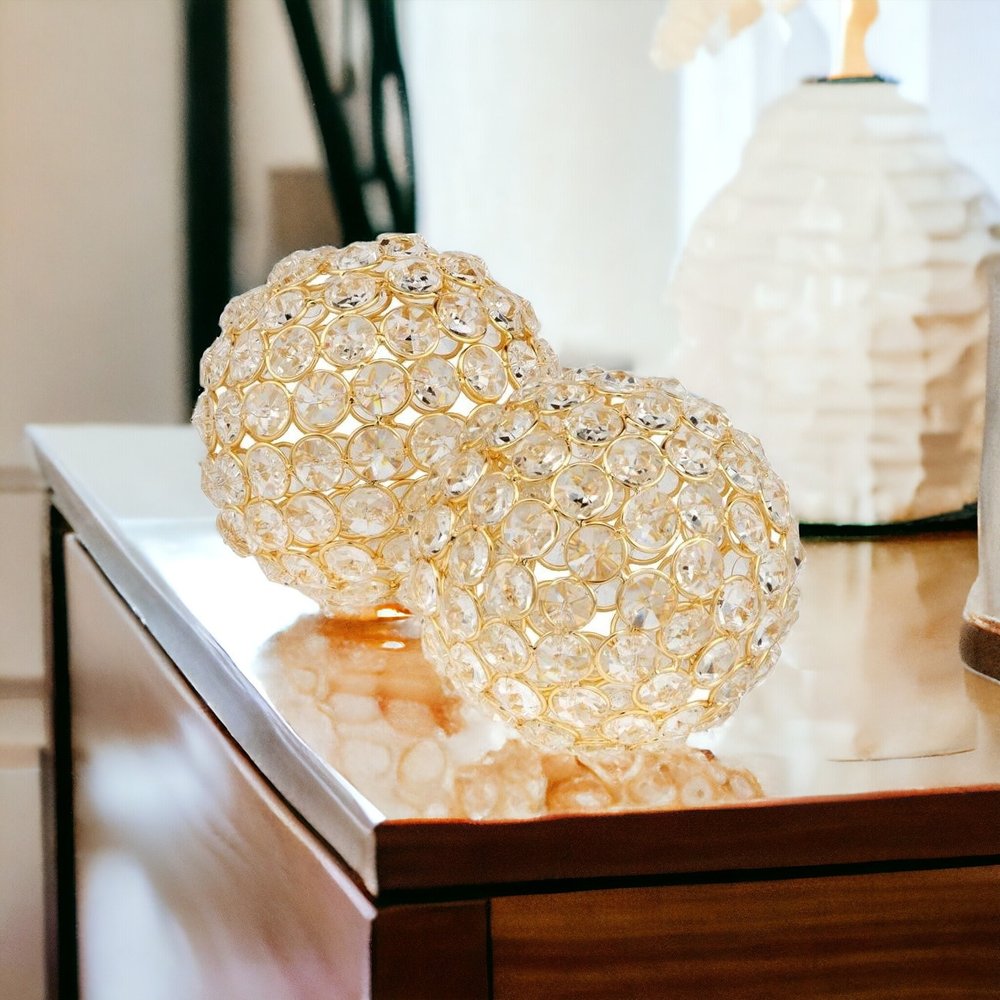Set Of 2 4" Polished Spheres In Brilliant Shiny Luster Finished And Golden Frame