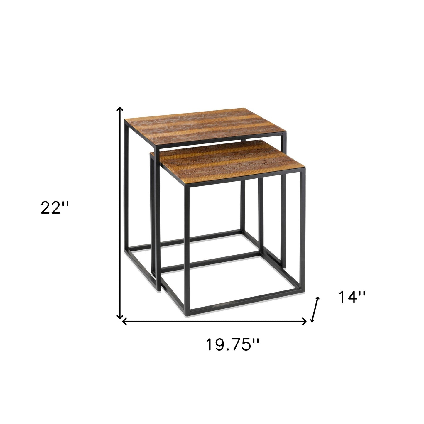 Set of Two Brown and Black Metal And Faux Snake Leather Nesting End Tables