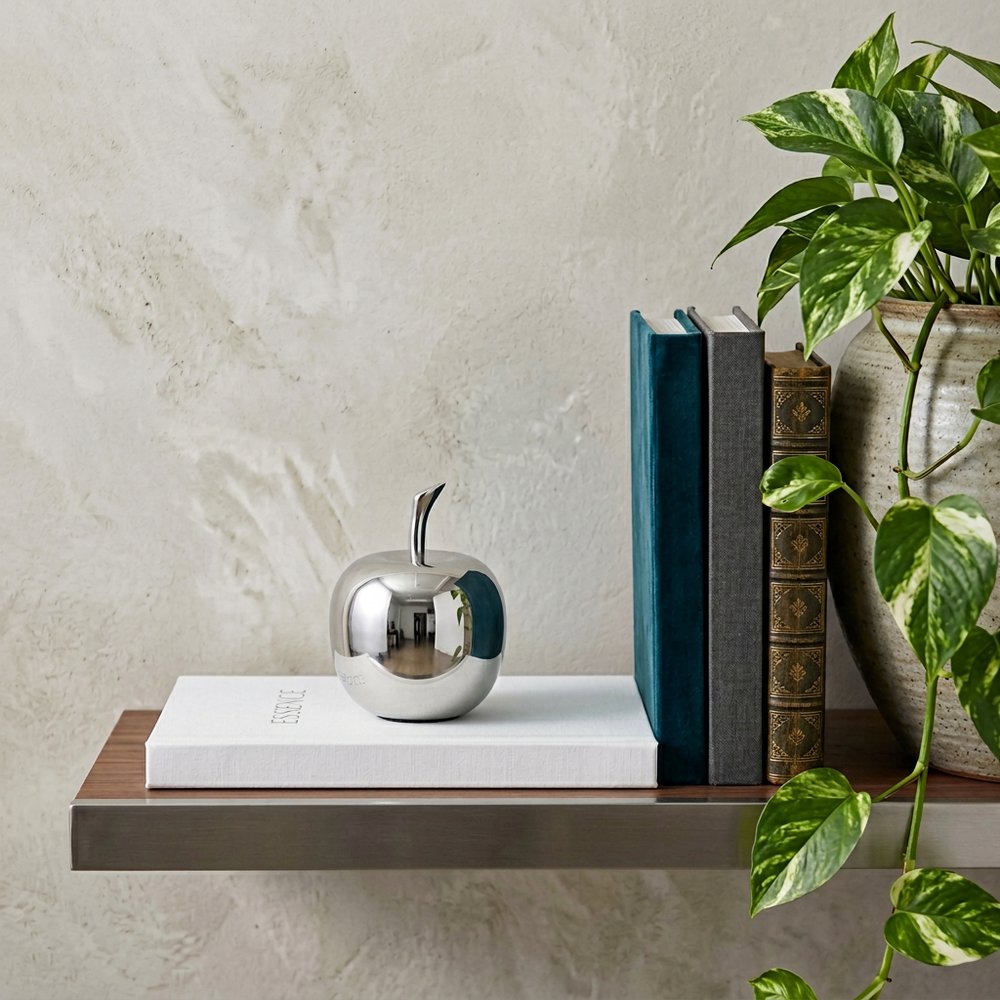 6" Silver Buffed Aluminum Decorative Apple Tabletop Sculpture