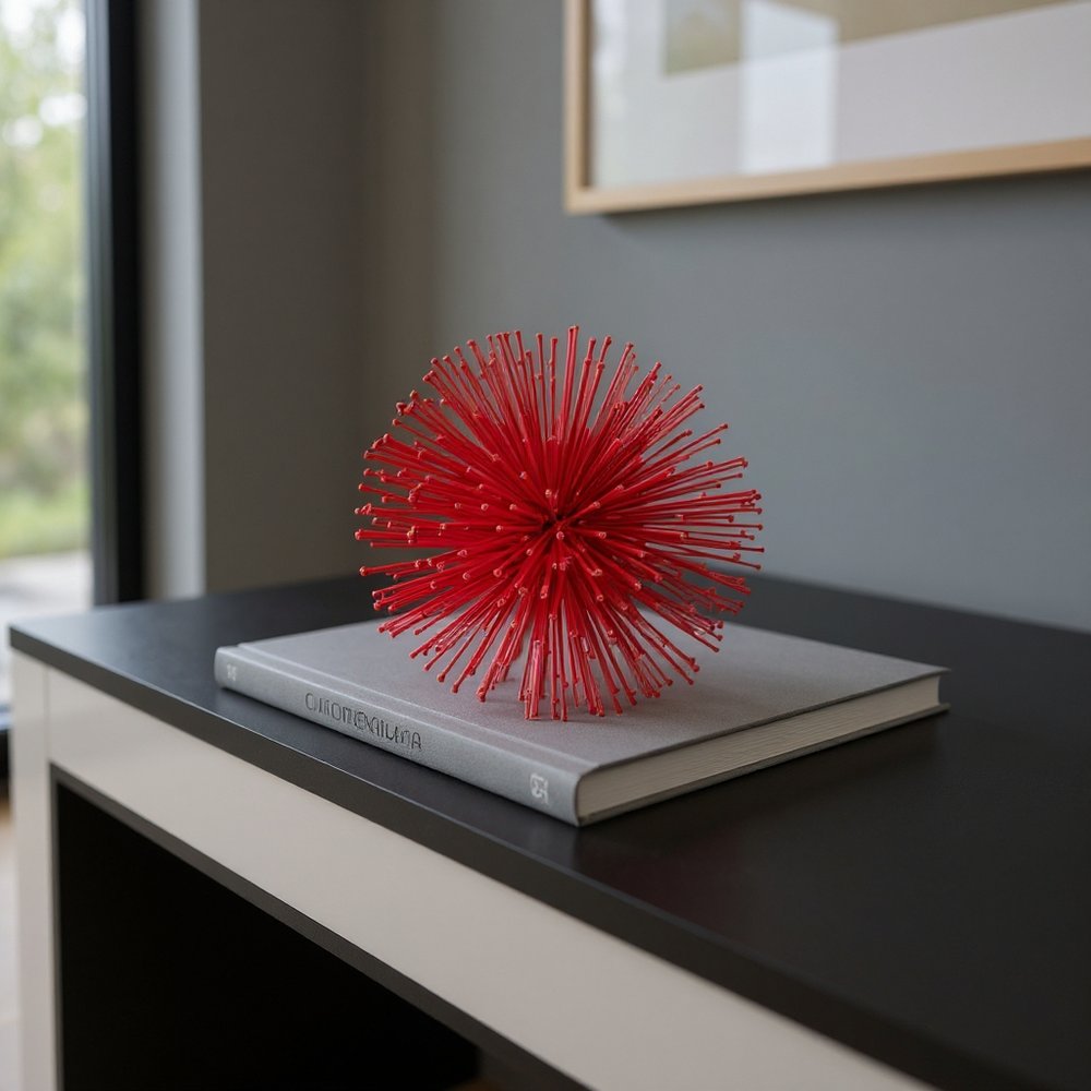 6" Red Metal Spiky Sphere