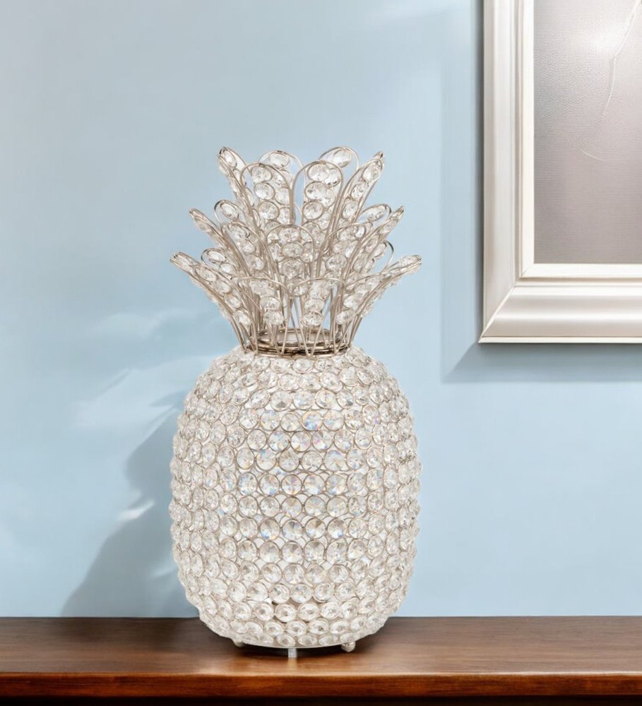 15" Silver Faux Crystal Decorative Pineapple