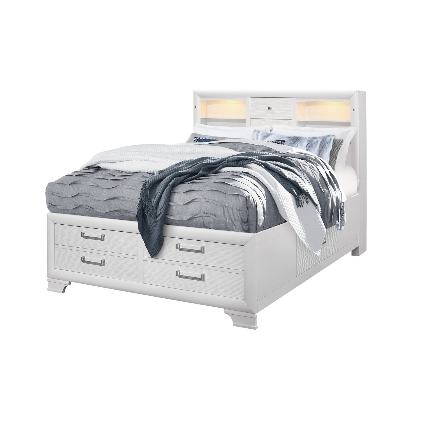 White Solid Wood Full Eight Drawers Bed