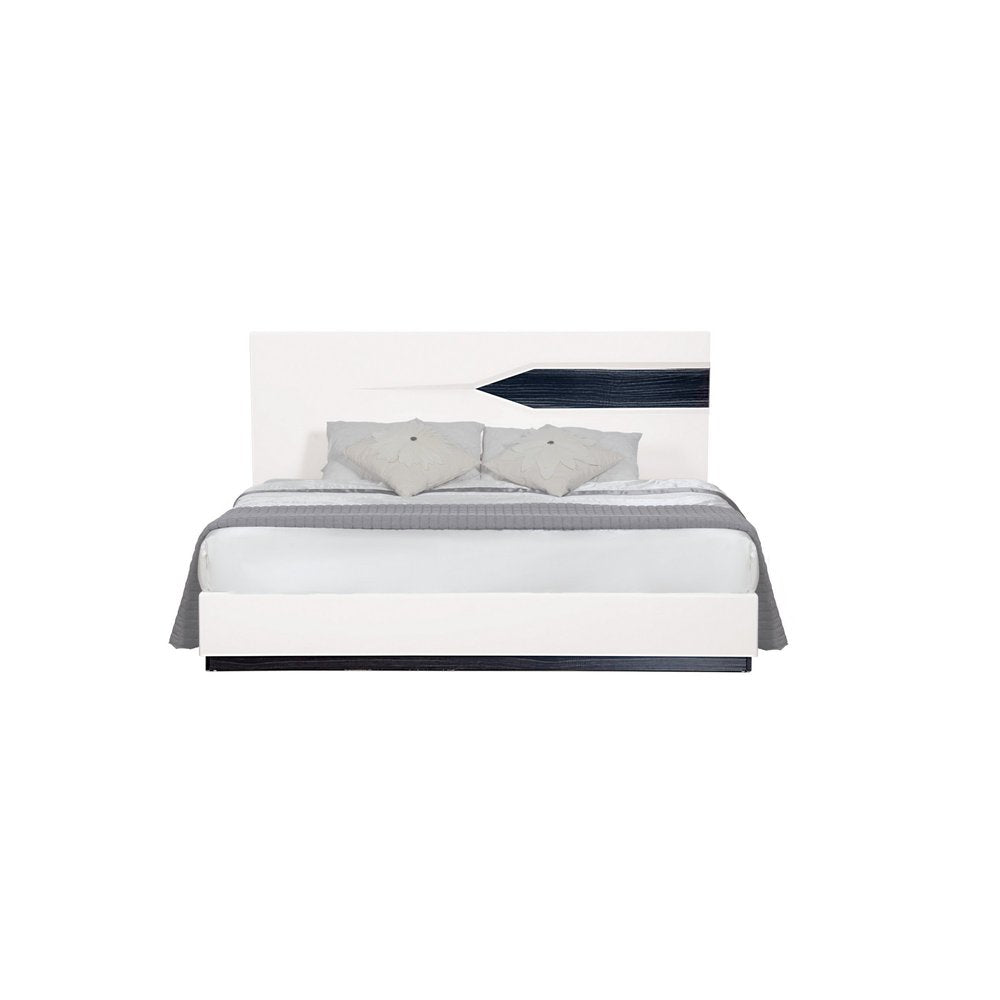 Gray and White Wood And Linen King Bed Frame