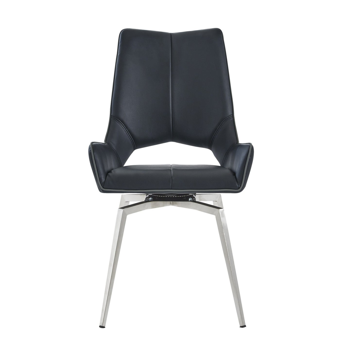 Set of Two Black and Silver Upholstered Faux Leather Dining Side Chairs