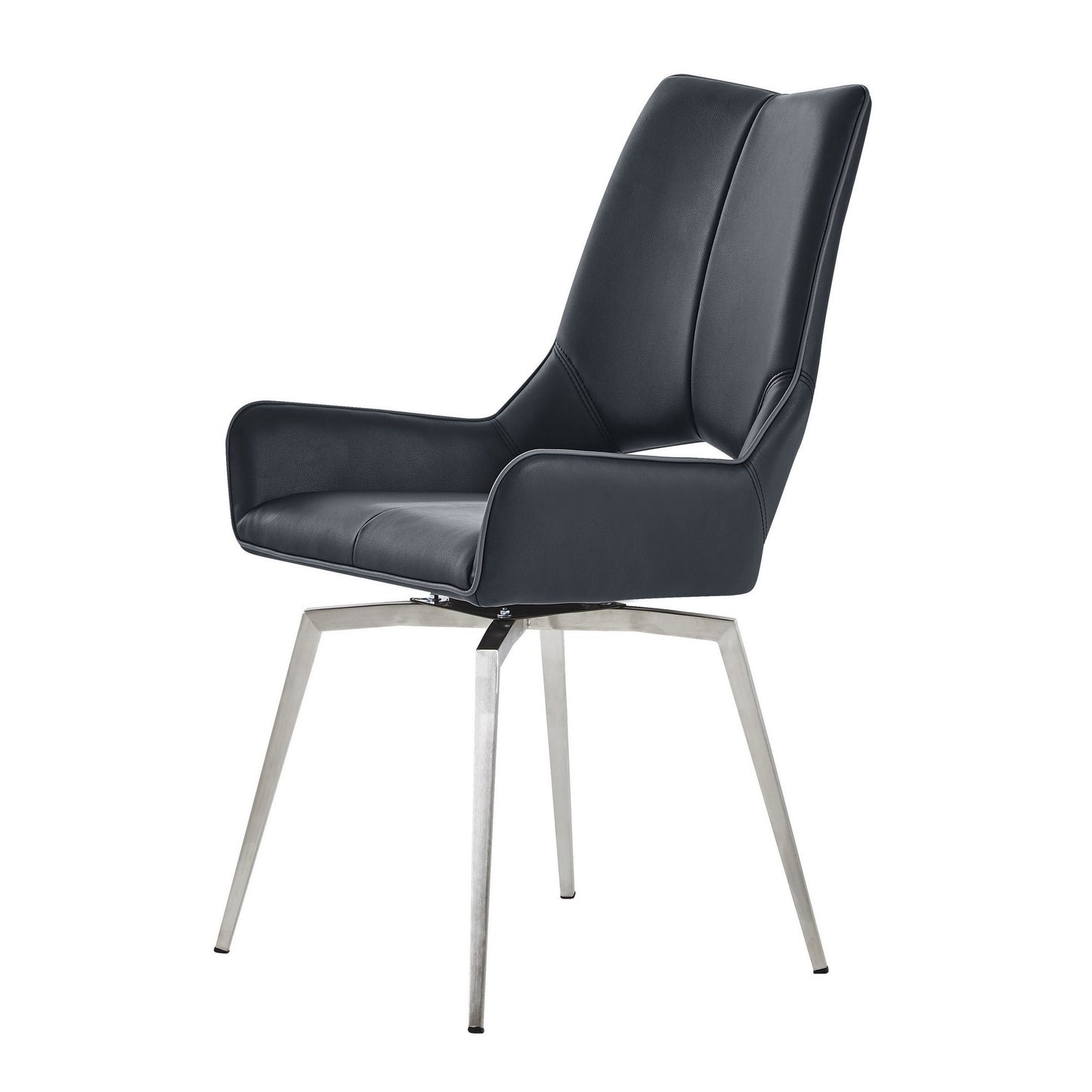 Set of Two Black and Silver Upholstered Faux Leather Dining Side Chairs