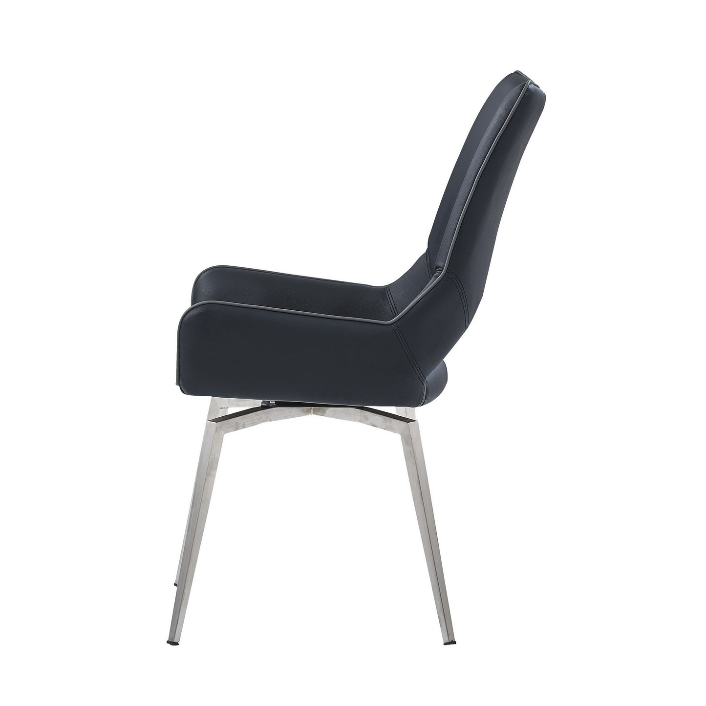 Set of Two Black and Silver Upholstered Faux Leather Dining Side Chairs