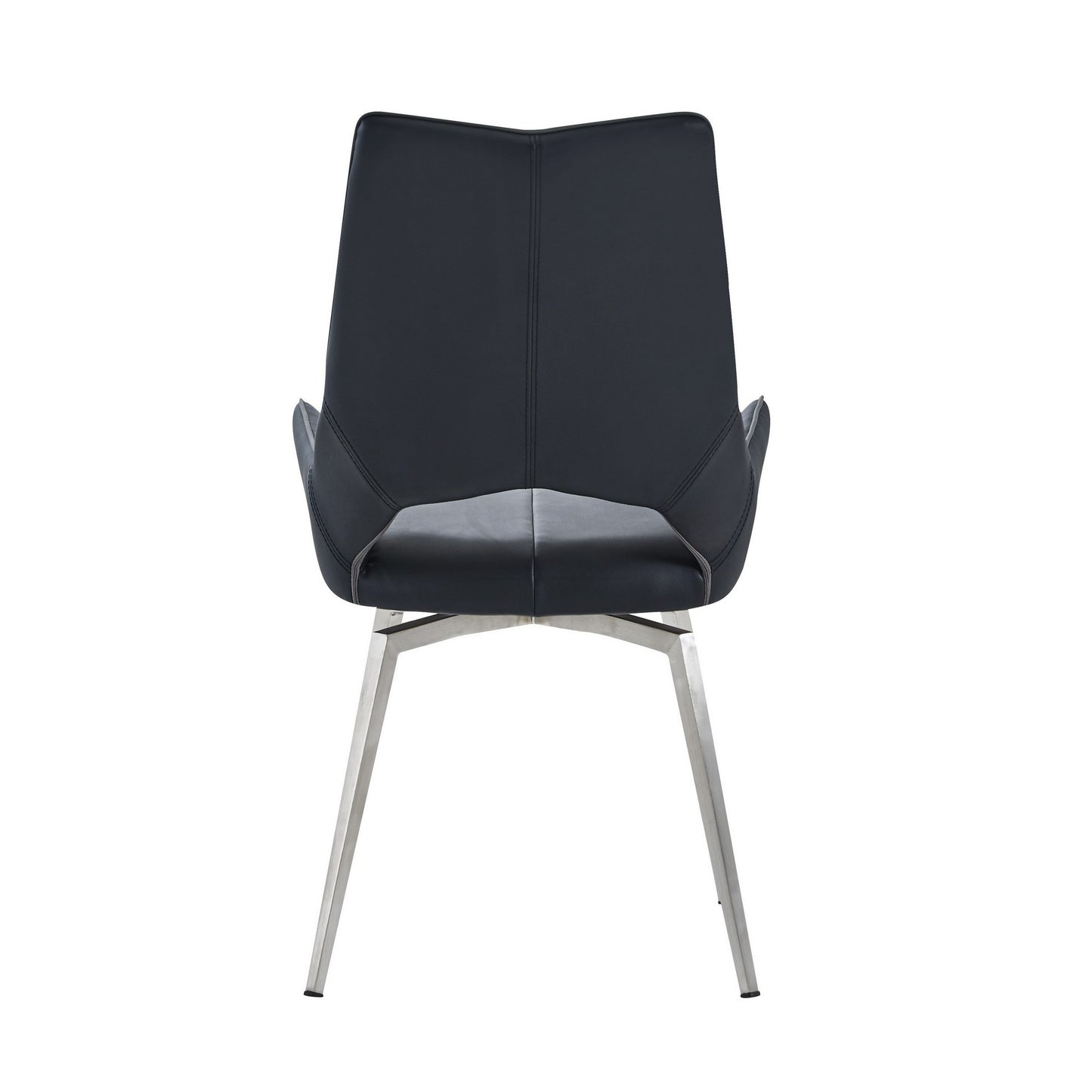 Set of Two Black and Silver Upholstered Faux Leather Dining Side Chairs
