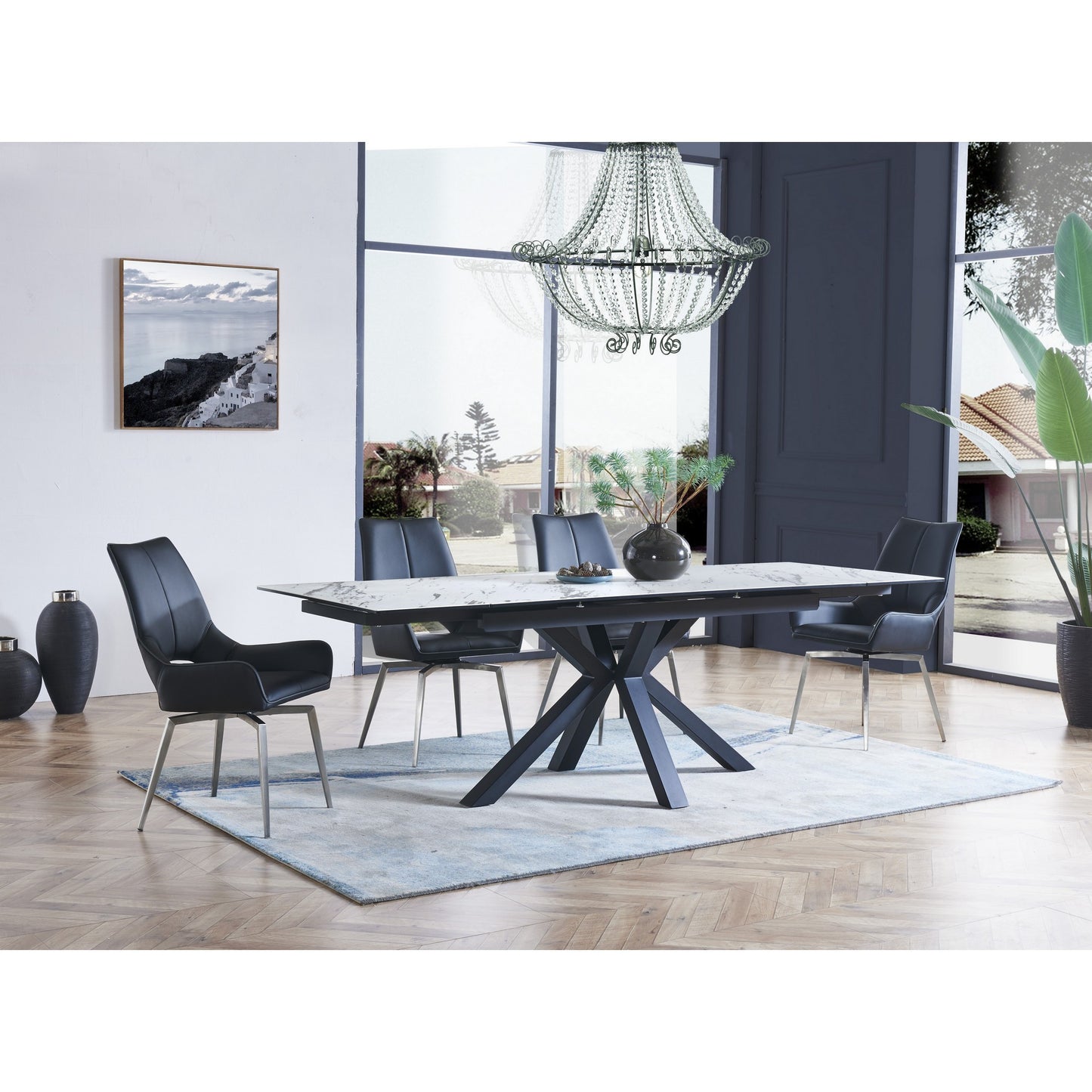 Set of Two Black and Silver Upholstered Faux Leather Dining Side Chairs