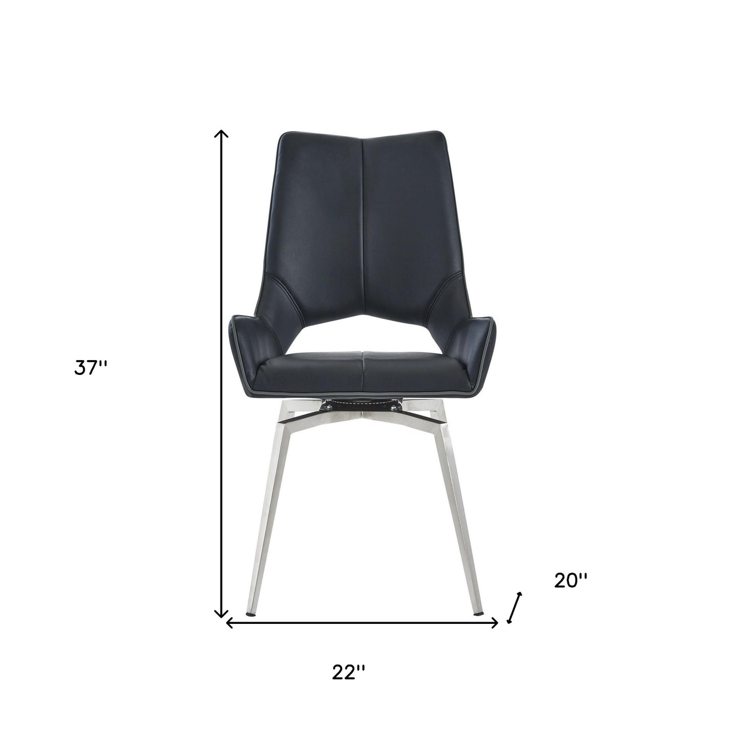 Set of Two Black and Silver Upholstered Faux Leather Dining Side Chairs