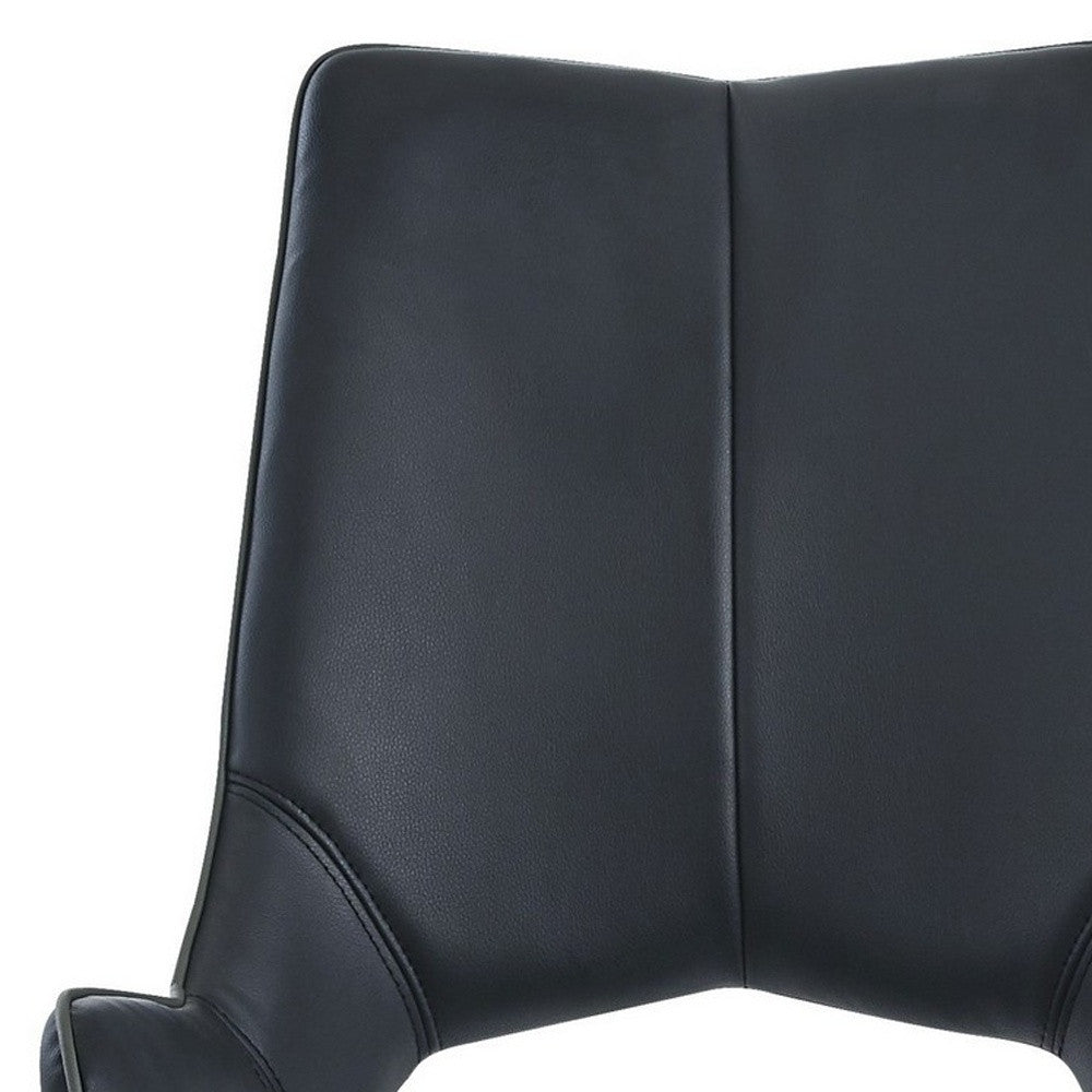 Set of Two Black and Silver Upholstered Faux Leather Dining Side Chairs