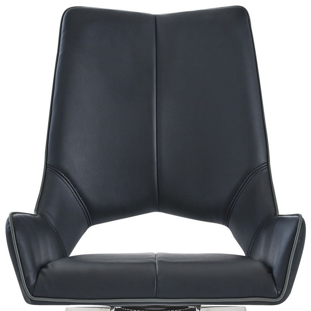 Set of Two Black and Silver Upholstered Faux Leather Dining Side Chairs