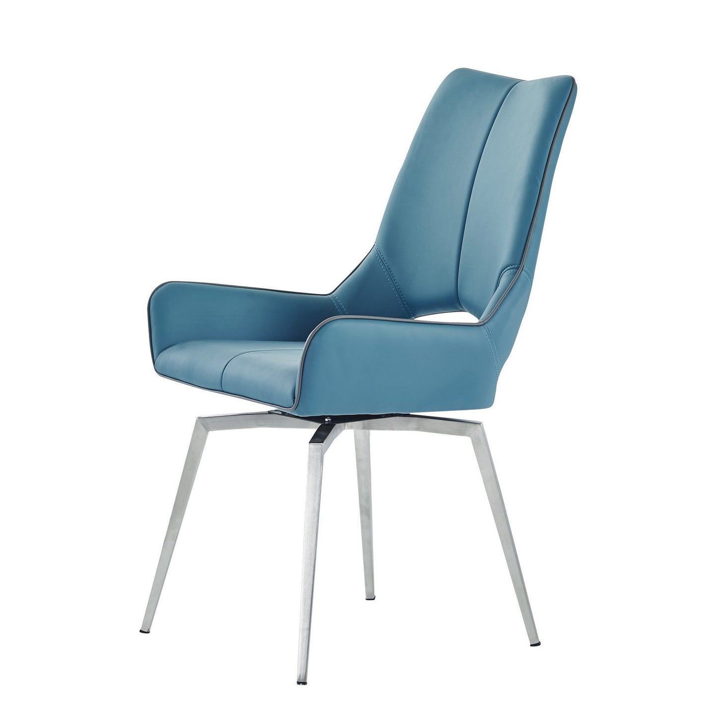 Set of Two Turquoise And Silver Upholstered Faux Leather Dining Side Chairs