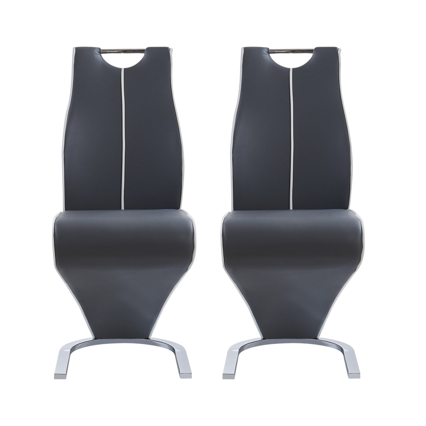 Set of Two Gray White and Silver Upholstered Dining Side Chairs