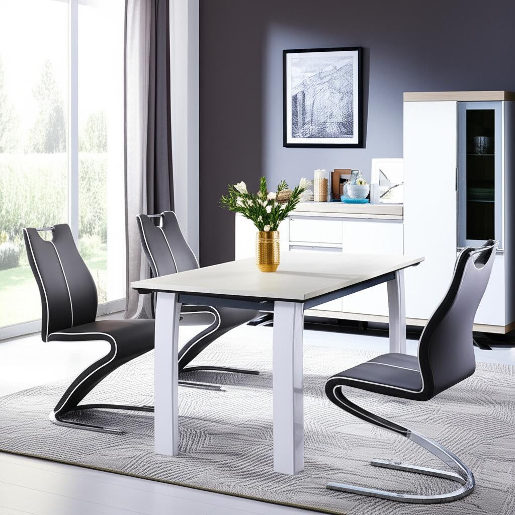 Set of Two Gray White and Silver Upholstered Dining Side Chairs