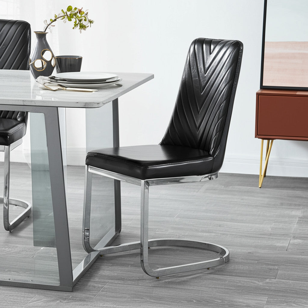 Set of Two Black and Silver Upholstered Dining Side Chairs