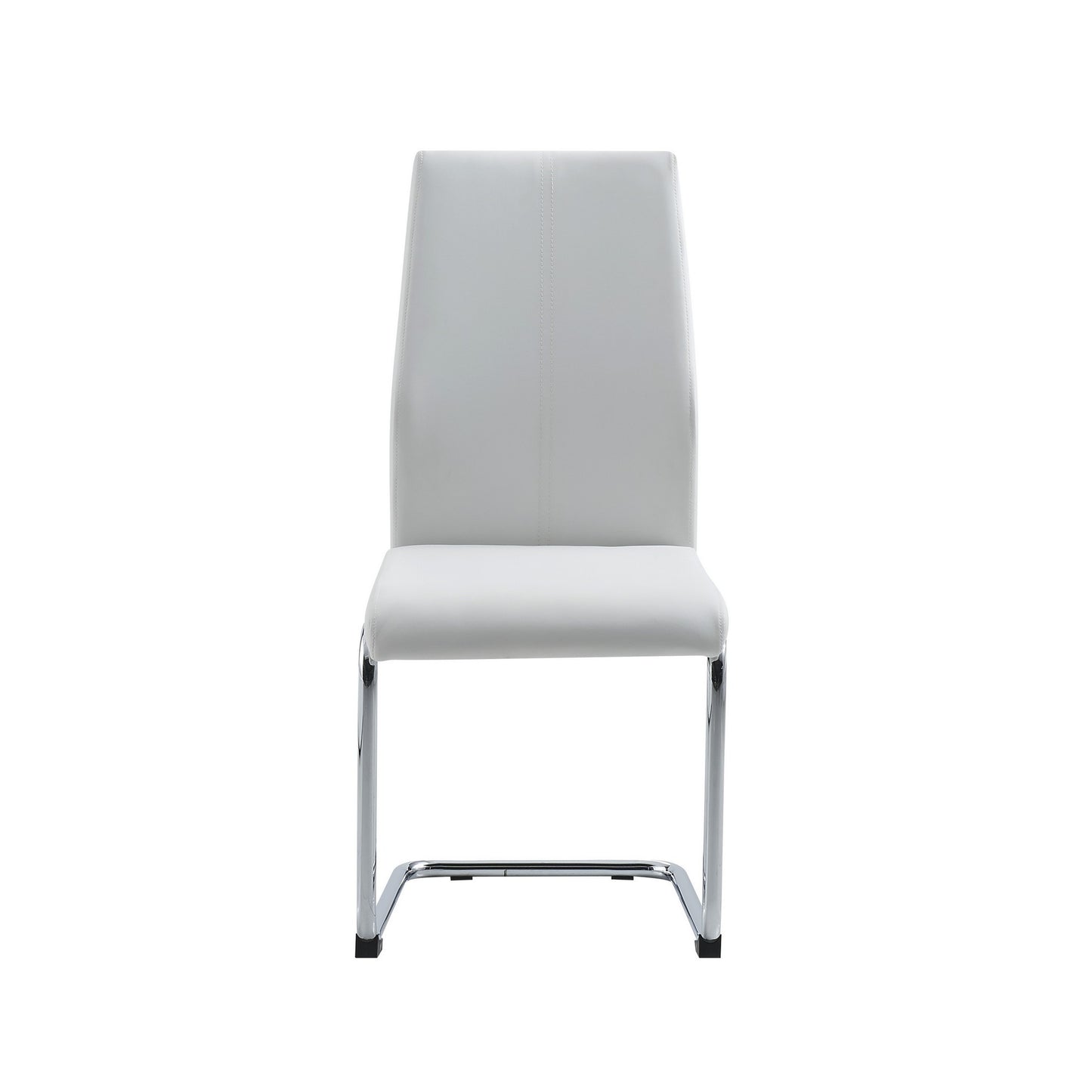 Set of Four White and Silver Upholstered Faux Leather Dining Side Chairs