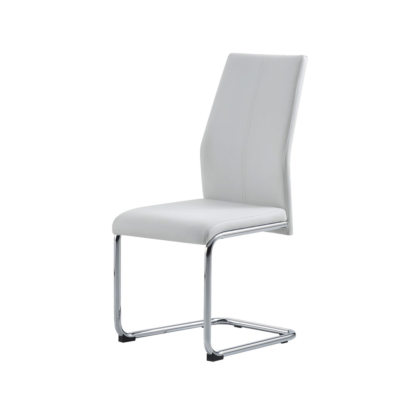 Set of Four White and Silver Upholstered Faux Leather Dining Side Chairs
