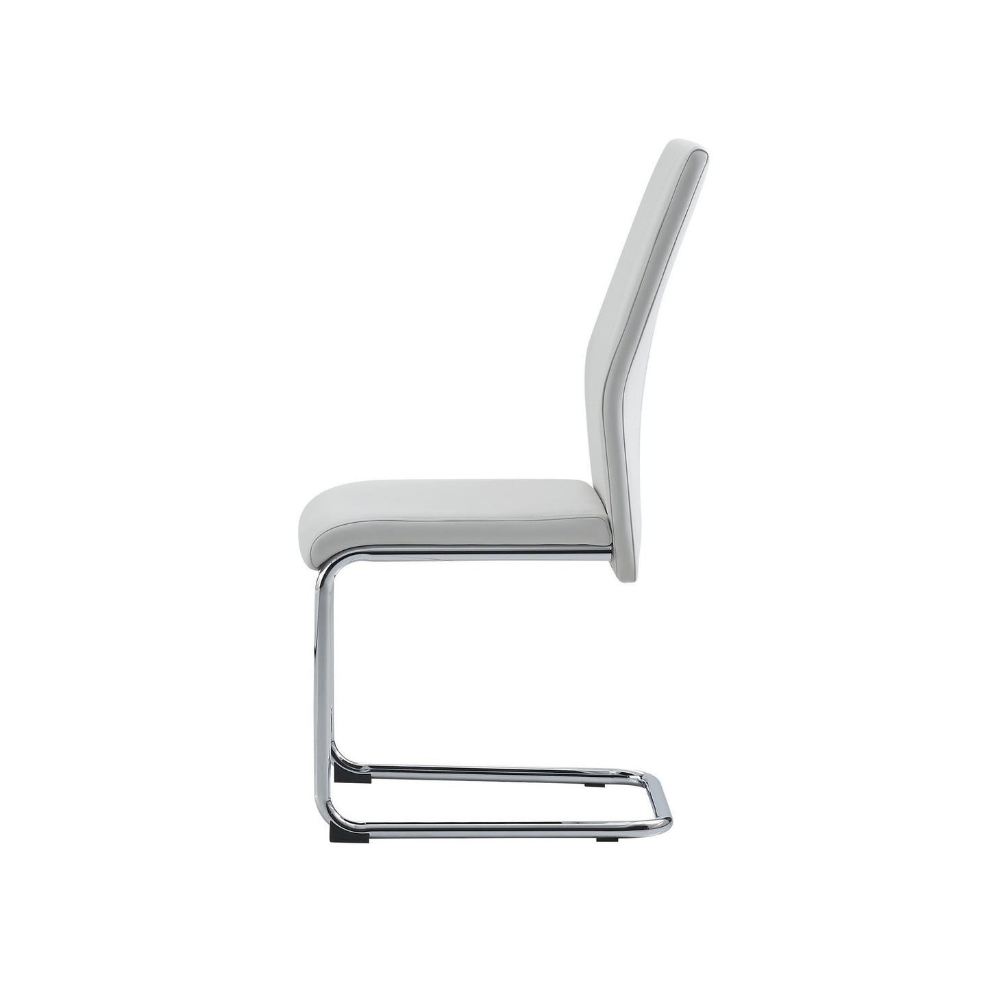 Set of Four White and Silver Upholstered Faux Leather Dining Side Chairs