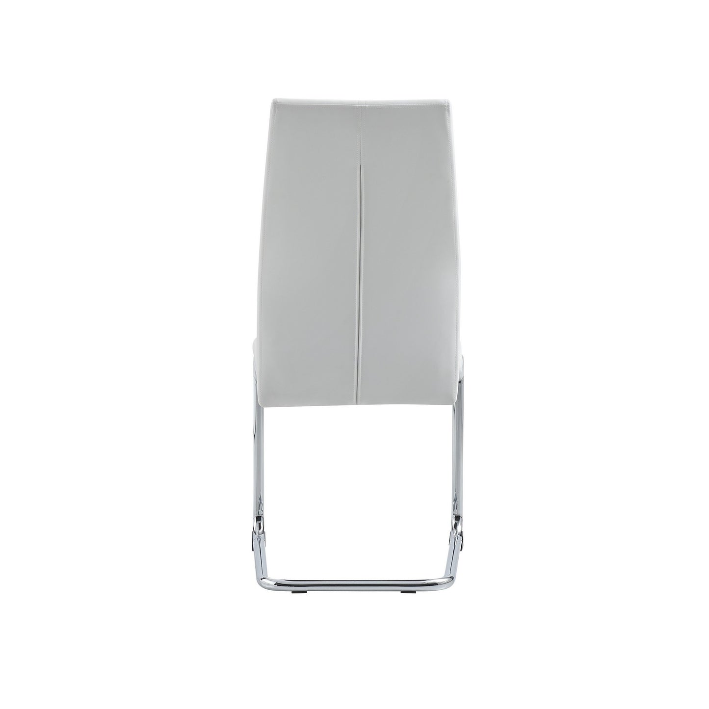 Set of Four White and Silver Upholstered Faux Leather Dining Side Chairs