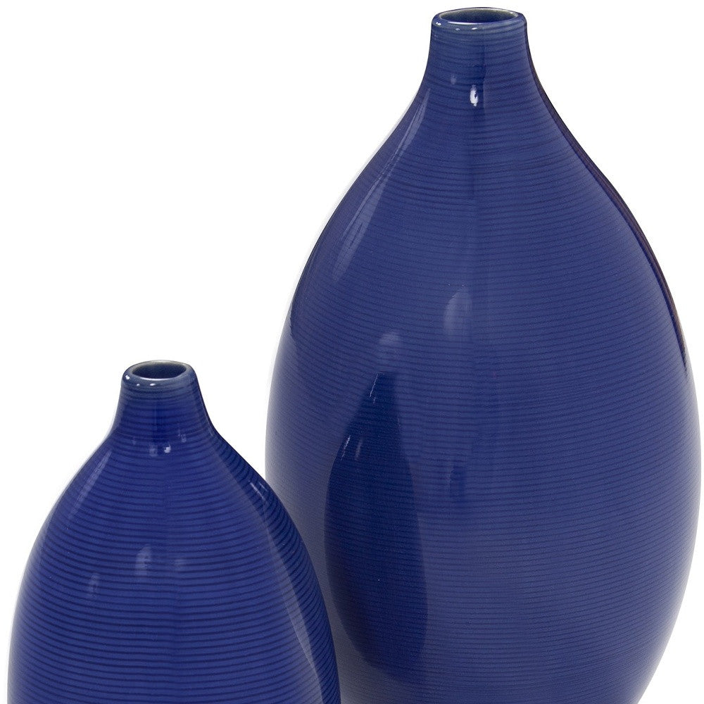 Set of Two Cobalt Bud Ceramic Table Vase