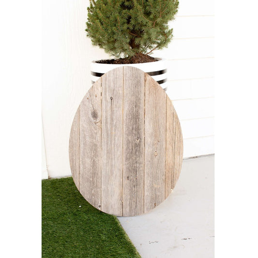 18" X 14" Gray Reclaimed Wood Egg Shaped Wall Decor
