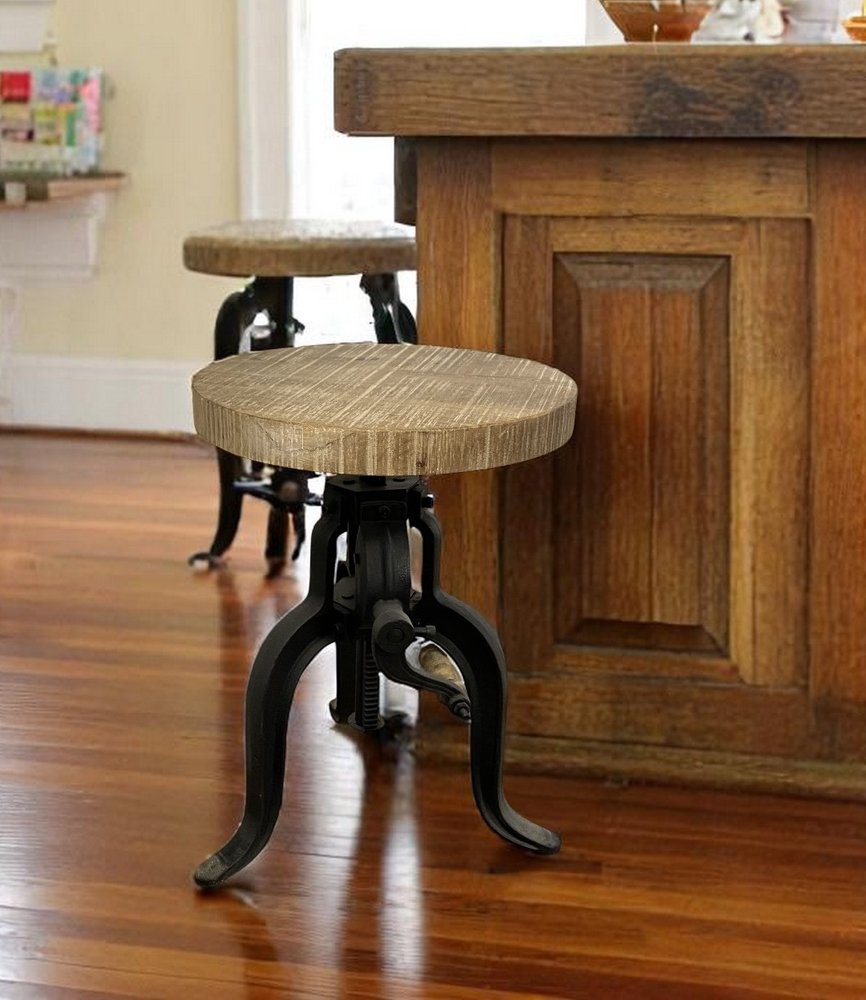24" Brown And Black Solid Wood Backless Counter Height Bar Chair