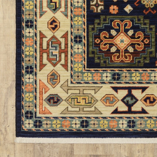 10' X 13' Blue And Ivory Medallion Area Rug