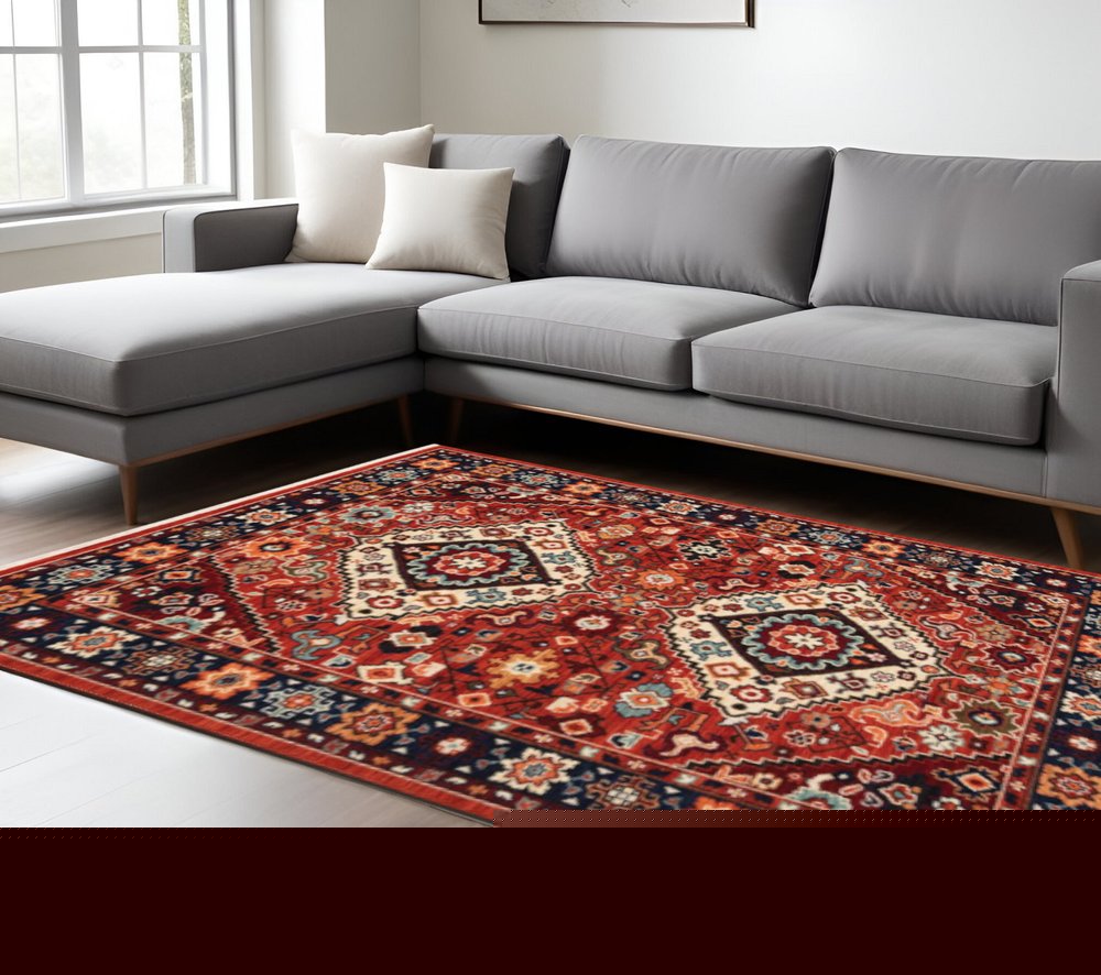 10' X 13' Red And Blue Oriental Area Rug