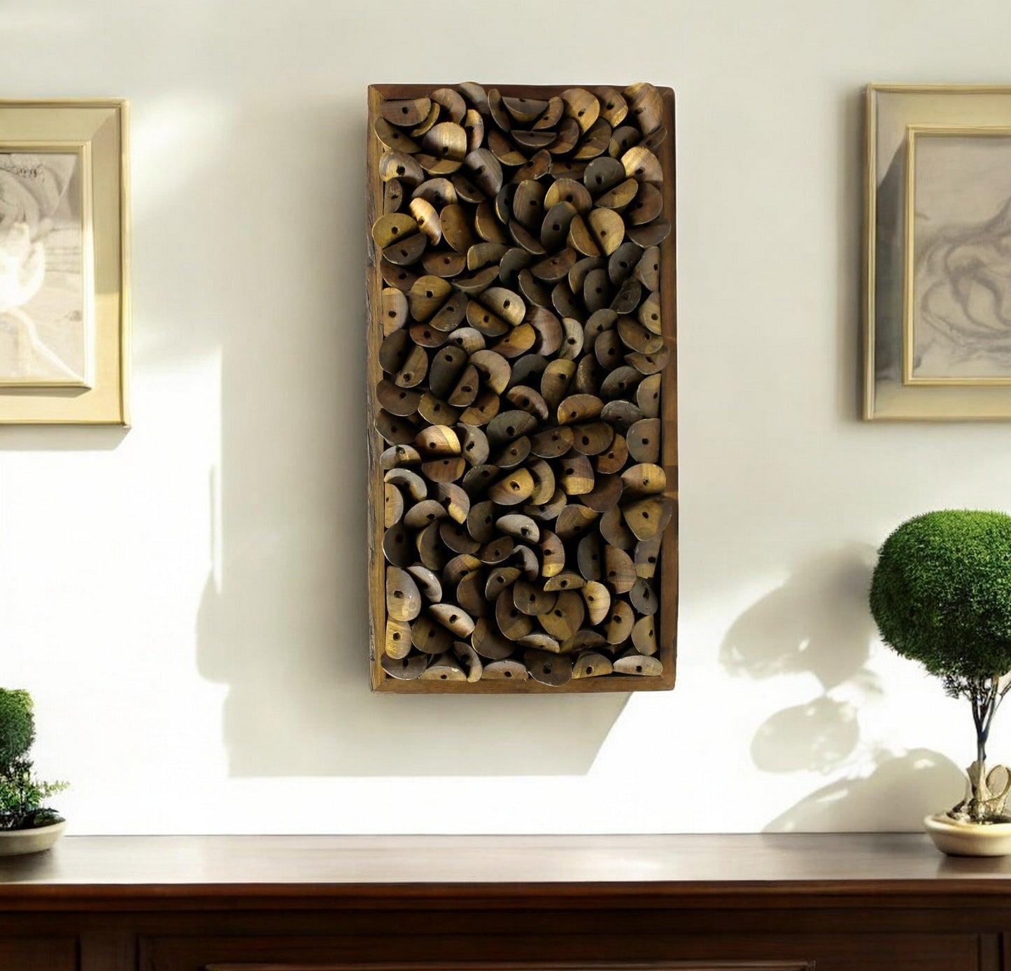 36" X 4" Brown Wood Hanging Dimensional Sculpture