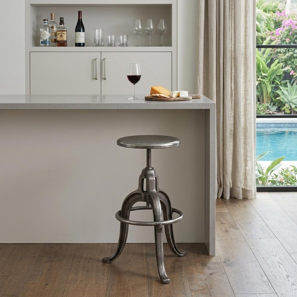 Silver Iron Backless Adjustable Height Swivel Bar Chair